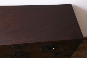 中古　南部箪笥　天板・脚付きリメイク!　重厚な和の雰囲気漂うサイドチェスト(引き出し、整理箪笥、テレビボード)(定価約61万円)(R-039340)