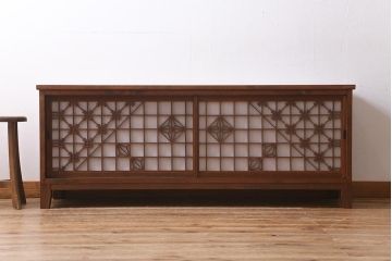 ラフジュ工房オリジナル　古建具リメイク　組子模様が和の風情漂わせるローボード(リビングボード、テレビ台)(R-039359)