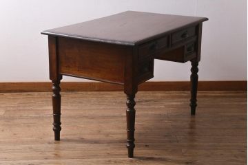 アンティーク家具　和製アンティーク　大正期　総欅材　大正浪漫スタイルにおすすめ
のデスク(平机、在宅ワーク、在宅用ワークデスク)(R-039362)