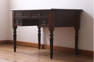 アンティーク家具　和製アンティーク　大正期　総欅材　大正浪漫スタイルにおすすめ
のデスク(平机、在宅ワーク、在宅用ワークデスク)(R-039362)