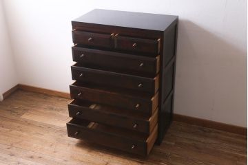 ビンテージ家具　松本民芸家具　D型整理タンスI　シンプルながら上品な雰囲気漂うチェスト(衣装タンス、引き出し)(定価約28万円)(R-039364)