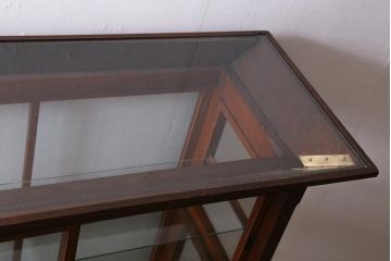 アンティーク家具　和製アンティーク　総ケヤキ材　特注品　上手物　丁寧な意匠が光る大型ガラスケース(ショーケース、陳列棚)(R-039365)