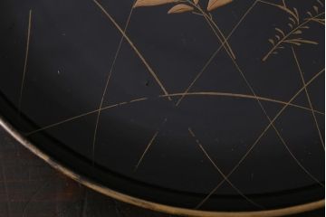 アンティーク雑貨　和製アンティーク　桔梗鳥蒔絵木製菓子皿5枚セット(木皿、漆器)(R-039367)