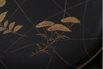 アンティーク雑貨　和製アンティーク　5.6寸桔梗鳥蒔絵木製菓子皿5枚セット(木皿、漆器)(R-039368)