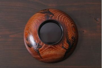 アンティーク雑貨　大正昭和初期　縁起の良い鶴が描かれた上品な木製碗8客セット(漆器、お椀、和食器)(R-039371)