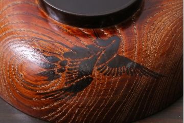 アンティーク雑貨　大正昭和初期　縁起の良い鶴が描かれた上品な木製碗8客セット(漆器、お椀、和食器)(R-039371)
