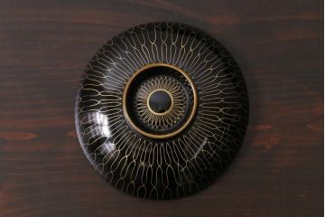 アンティーク雑貨　和製アンティーク　網紋木製蓋付椀8客セット(お椀、漆器)(R-039372)