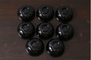 アンティーク雑貨　和製アンティーク　網紋木製蓋付椀8客セット(お椀、漆器)(R-039372)