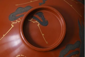 アンティーク雑貨　和製アンティーク　松蒔絵木製蓋付椀5客セット(お椀、漆器)(R-039373)