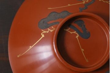 アンティーク雑貨　和製アンティーク　松蒔絵木製蓋付椀5客セット(お椀、漆器)(R-039373)