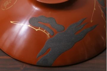 アンティーク雑貨　和製アンティーク　松蒔絵木製蓋付椀5客セット(お椀、漆器)(R-039373)