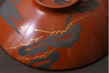 アンティーク雑貨　和製アンティーク　松蒔絵木製蓋付椀5客セット(お椀、漆器)(R-039373)