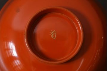 アンティーク雑貨　和製アンティーク　鶴・松　縁起の良い沈金蒔絵の木製椀5客セット(蓋付き椀、漆器、和食器)(R-039375)