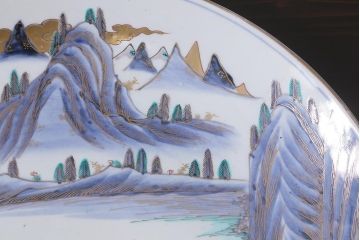 アンティーク雑貨　江戸期　色絵染付　山水図　一尺五寸　大皿(R-039376)