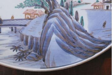 アンティーク雑貨　江戸期　色絵染付　山水図　一尺五寸　大皿(R-039376)