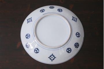 アンティーク雑貨　江戸期　色絵染付　山水図　一尺五寸　大皿(R-039376)