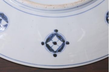 アンティーク雑貨　江戸期　色絵染付　山水図　一尺五寸　大皿(R-039376)