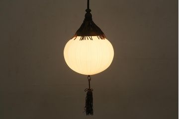 アンティーク照明　和製アンティーク　大正昭和初期　レトロなタッセル付き吊り下げ照明(天井照明、電笠、シェード)(R-039378)