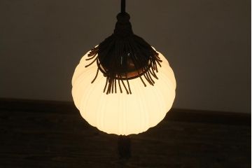 アンティーク照明　和製アンティーク　大正昭和初期　レトロなタッセル付き吊り下げ照明(天井照明、電笠、シェード)(R-039378)