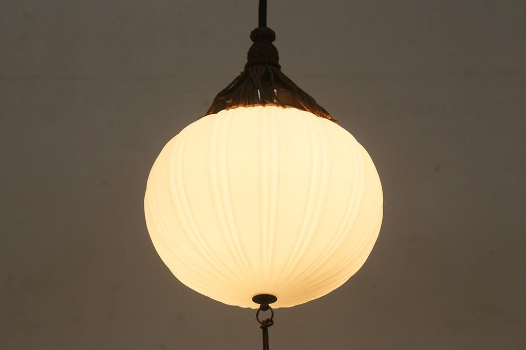 アンティーク照明　和製アンティーク　大正昭和初期　レトロなタッセル付き吊り下げ照明(天井照明、電笠、シェード)(R-039378)