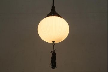 アンティーク照明　和製アンティーク　大正昭和初期　レトロなタッセル付き吊り下げ照明(天井照明、電笠、シェード)(R-039378)