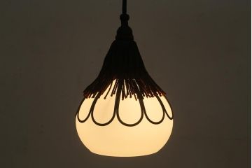 アンティーク照明　和製アンティーク　大正昭和初期　タッセル(飾り房)付き　丸い形が愛らしい吊り下げ照明(ペンダントライト、天井照明、電笠、シェード)(R-039380)