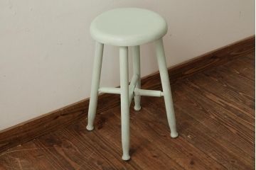 ペイント家具　和製アンティーク　昭和初期　ミントグリーンが爽やかで可愛らしいスツール(椅子)(R-039393)