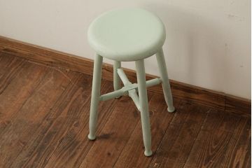 ペイント家具　和製アンティーク　昭和初期　ミントグリーンが爽やかで可愛らしいスツール(椅子)(R-039393)