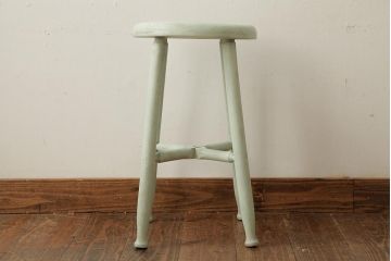 ペイント家具　和製アンティーク　昭和初期　ミントグリーンが爽やかで可愛らしいスツール(椅子)(R-039393)