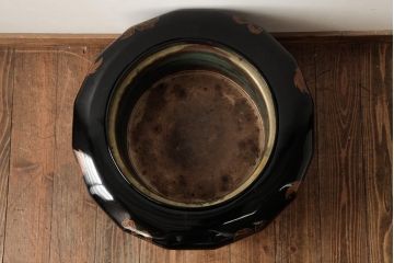 アンティーク雑貨　和製アンティーク　明治大正期　漆塗り　花唐草蒔絵火鉢(R-039394)