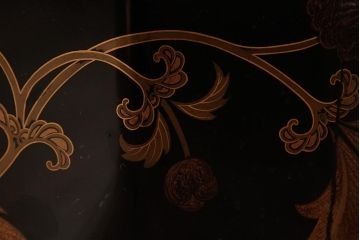 アンティーク雑貨　和製アンティーク　明治大正期　漆塗り　花唐草蒔絵火鉢(R-039394)