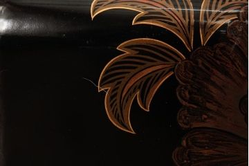 アンティーク雑貨　和製アンティーク　明治大正期　漆塗り　花唐草蒔絵火鉢(R-039394)