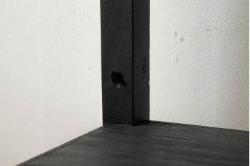 リメイク家具　和製アンティーク　天板ヒノキ材　昭和初期　ブラックペイントが格好いいサイドテーブル(平机、花台、飾り台)(R-039406)