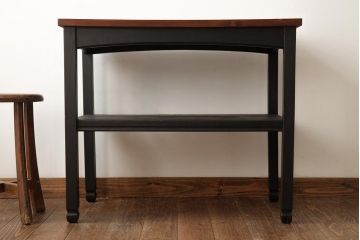 リメイク家具　和製アンティーク　天板ヒノキ材　昭和初期　ブラックペイントが格好いいサイドテーブル(平机、花台、飾り台)(R-039406)