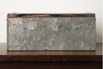 アンティーク雑貨　昭和レトロ　シャビーな質感が魅力の平型ブリキガラスケース(ショーケース、小物入れ)(R-039427)