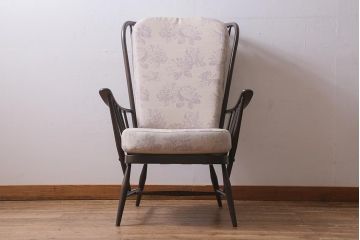 ヴィンテージ家具　ERCOL(アーコール)　エバーグリーン　エレガントな雰囲気漂う1人掛けイージーチェア(ラウンジチェア、アームチェア、椅子、ソファ、ビンテージ)(定価約29万円)(R-039434)