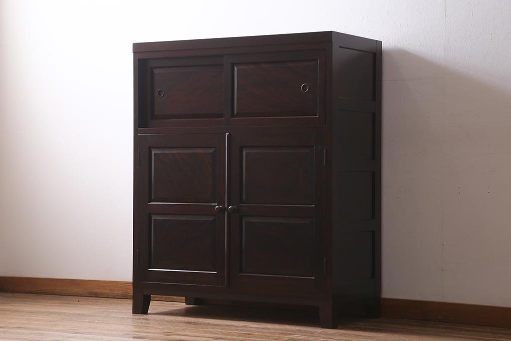 当店リメイク家具 松本民芸家具 衣装盆・棚 2WAY脚付キャビネット(和タンス、戸棚、収納棚、着物箪笥)(R-039443)