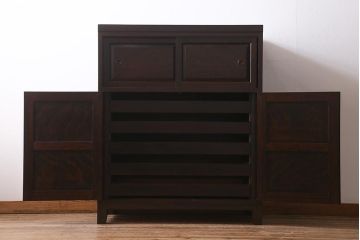 当店リメイク家具 松本民芸家具 衣装盆・棚 2WAY脚付キャビネット(和タンス、戸棚、収納棚、着物箪笥)(R-039443)