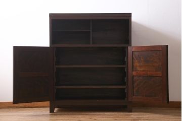当店リメイク家具 松本民芸家具 衣装盆・棚 2WAY脚付キャビネット(和タンス、戸棚、収納棚、着物箪笥)(R-039443)