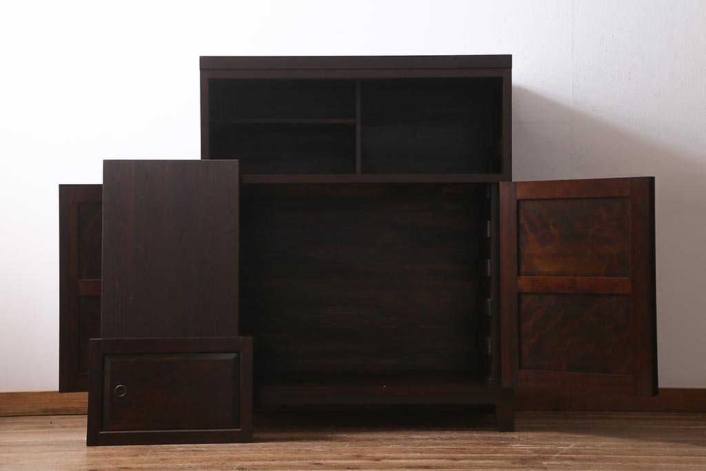 当店リメイク家具 松本民芸家具 衣装盆・棚 2WAY脚付キャビネット(和タンス、戸棚、収納棚、着物箪笥)(R-039443)
