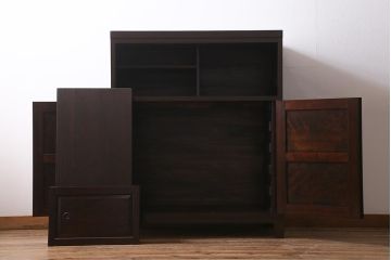 当店リメイク家具 松本民芸家具 衣装盆・棚 2WAY脚付キャビネット(和タンス、戸棚、収納棚、着物箪笥)(R-039443)