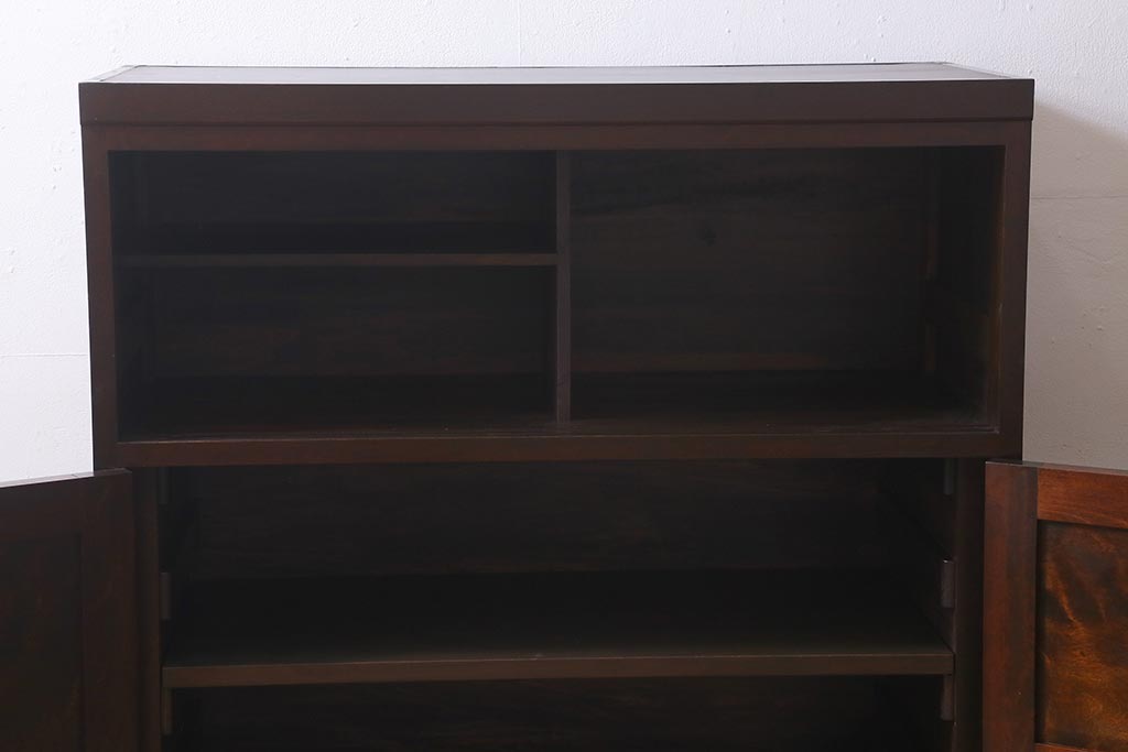 当店リメイク家具 松本民芸家具 衣装盆・棚 2WAY脚付キャビネット(和タンス、戸棚、収納棚、着物箪笥)(R-039443)