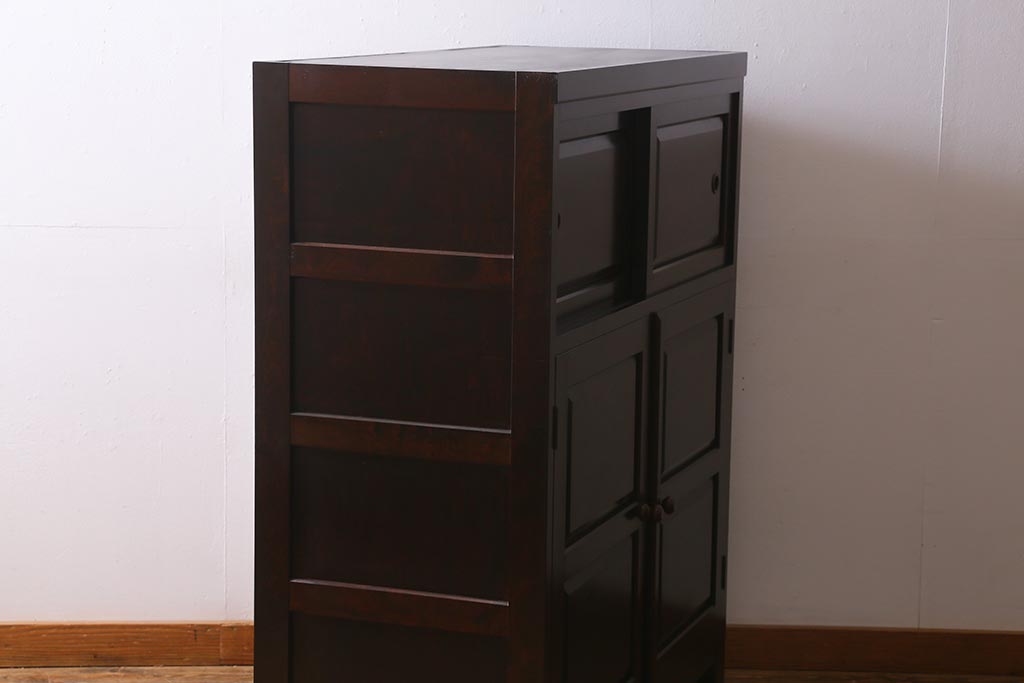 当店リメイク家具 松本民芸家具 衣装盆・棚 2WAY脚付キャビネット(和タンス、戸棚、収納棚、着物箪笥)(R-039443)