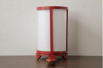アンティーク雑貨　和製アンティーク　江戸明治期　朱塗りが目を引く木製の手持ち行灯(手燭、行燈、照明)(R-039448)
