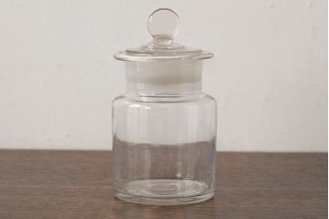 アンティーク雑貨　レトロ雑貨　アンティークボトル　小さな蓋付きガラス瓶(ガラスビン)(R-039453)
