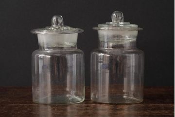 アンティーク雑貨　レトロ雑貨　アンティークボトル　小さな蓋付きガラス瓶5個セット(ガラスビン)(R-039454)