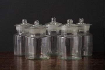 アンティーク雑貨　レトロ雑貨　アンティークボトル　小さな蓋付きガラス瓶5個セット(ガラスビン)(R-039455)