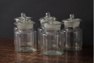アンティーク雑貨　レトロ雑貨　アンティークボトル　小さな蓋付きガラス瓶5個セット(ガラスビン)(R-039455)