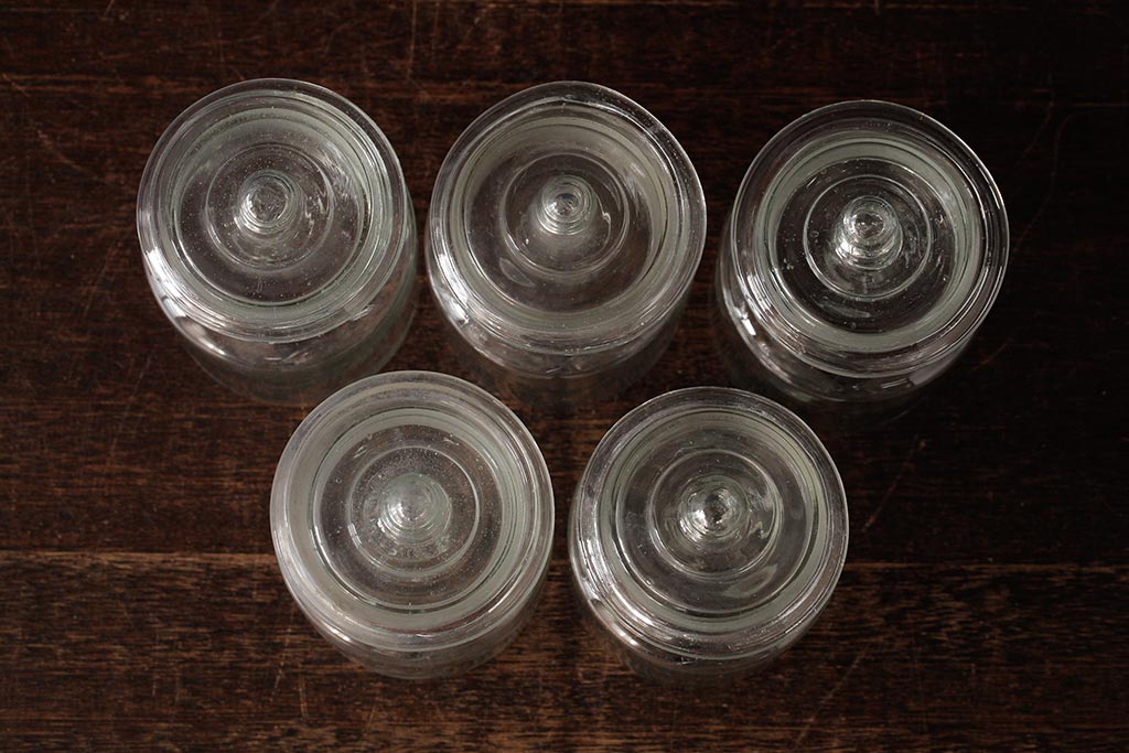 アンティーク雑貨　レトロ雑貨　アンティークボトル　小さな蓋付きガラス瓶5個セット(ガラスビン)(R-039456)