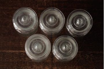 アンティーク雑貨　レトロ雑貨　アンティークボトル　小さな蓋付きガラス瓶5個セット(ガラスビン)(R-039456)